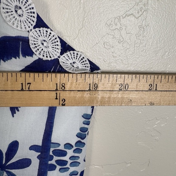 FARM RIO Tropical Eyelet Dress Women's Size XL Blue Maxi Dress Bohemian Vacation - Picture 7 of 9